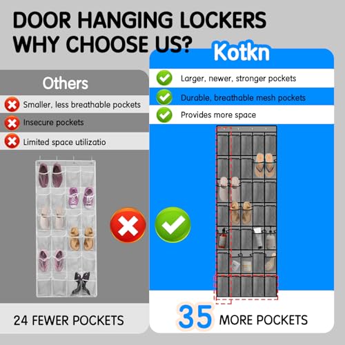 Kotkn 35 Compartment Over The Door Storage - Breathable Mesh Hanging Organizer with Large Pockets, Space Saving Design for Men & Women's Footwear, Closet, Bedroom (Gray) - color: 35-Gray