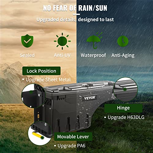 VEVOR Truck Bed Storage Box, Lockable Lid, Waterproof ABS Wheel Well Tool Box 6.6 Gal/20 L with Password Padlock, Compatible with Tundra 2007-2021, Driver Side, Black - size: Driver Side, style: Toyota Tundra
