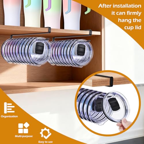 Tumbler Lid Organizer, Kitchen Space-Saving Cup Holder, Organizers for Under Cabinet Storage, No Glue or Drilling Required (black) - size: 1 Pack