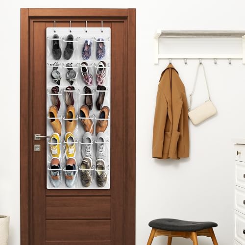 Simple Houseware 24 Pockets Large Clear Pockets Over The Door Hanging Shoe Organizer, White (56" x 22.5") - color: White, size: Extra Large Pockets
