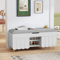 3More 40" Entryway Shoe Storage Bench,Upholstered Hidden Space Beneath Seat Cushion Bench,2-Tier Unique Geometric Shape with Wood Grain,White - color: White