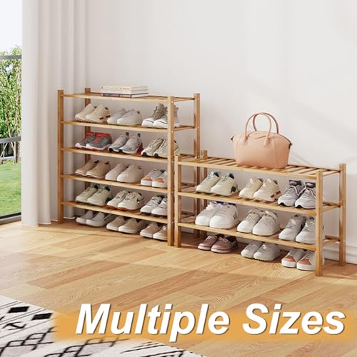 Bamboo Shoe Rack Organizer for Closet and Entryway - Space-Saving Shoe Stand with Narrow Design - Versatile Shoe Holder for Door or Closet Shelf,Garage Bedroom can Freely Stack DIY Small Shoe Racks - color: Natural Color, size: 2-Tier