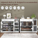 Loomie 5-Tier Shoe Cabinet with 4 Side Cubbies, Farmhouse Shoe Rack Cabinet with 6 Adjustable Shelves & 2 Drawers, Freestanding Shoe Storage Cabinet with 4 Brackets & 2 Hooks for Entryway (White) - color: White
