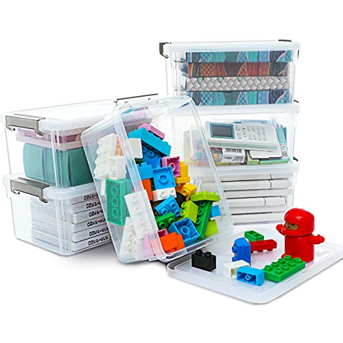 Anywish Small Storage Bins with Lids 3.2 QT Plastic Storage Containers for Organizing Stackable Clear Storage Boxes,Clear White(6 Packs)