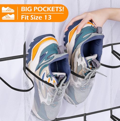 35 Large Pockets Over The Door Shoe Organizer, Hanging Shoe Organizer for Closet, Premium Clear Shoe Rack for Door, Shoes Hanger Organizers Storage Holder for Back of Door and 4 Metal Hook White - color: White, size: 35 Pockets