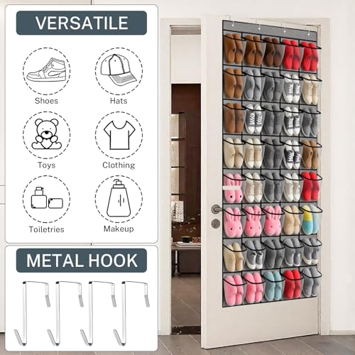 40-Pocket Over the Door Shoe Organizer - Large Mesh Pocket Hanging Shoe Organizer,Behind the Door Shoes Storage Holder Hanger,Large Capacity Design for Dorm Room College,Store 20 Pairs(Grey) - color: Grey