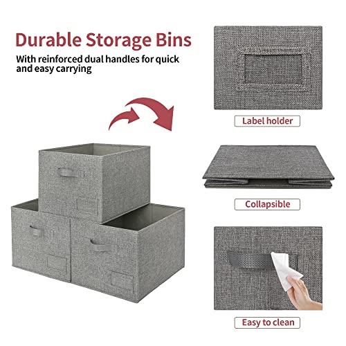 GRANNY SAYS Closet Organizers and Storage, Fabric Storage bins with Label Holder, Shelf Baskets for Organizing Bedroom, Decorative Storage Containers for Wardrobe, Dark Gray, Large, 3-Pack - color: Dark Gray, size: Large