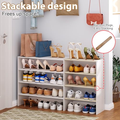 X-cosrack Long White 11.02″Shoe Rack for Closets, Stackable and Expandable Shoe Organizer, Suitable for Entryways, Garages, Storage Shelves Made of MDF, Oxford Cloth and Iron - size: 1 Pack 2 Tier Long