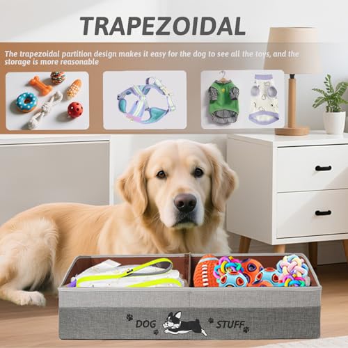 Large Dog Toy Basket with Handles, 28.5" Collapsible Multi-Purpose Hard Board Dog Toy box, Clothes, Cute for Living Room Area (Gray,Coffee) - color: Gray,Coffee