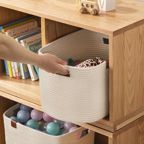 UBBCARE 4 Pack Baskets for Organizing, Woven Storage Baskets with Label for Toys and Towel, Rectangle Cotton Rope Basket with Handles, 14''L x9''W x8''H, Off-White - color: Off-White, size: 4 Pack - 14 X 8 X 9 Inches