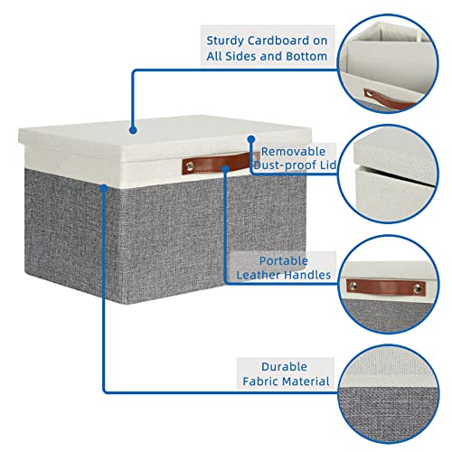 Temary Collapsible Storage Bins Storage Boxes with lid, 2 Pack Storage Baskets with Lid Organizing Clothes, Decorative Organizer Bins with Handles (White&Gray, 15x11x9.5inch) - color: White&Grey, size: 15×11×9.5