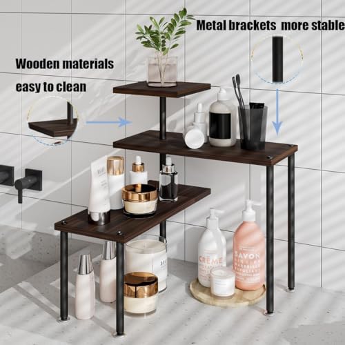 Countertop Organizer Organization 3 Tier Kitchen Corner Shelves Adjustable Spice Storage Rack for Bathroom Coffee Area Over Sink (Black Oak) - color: Black Oak
