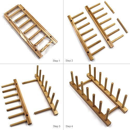 INNERNEED Bamboo Wooden Plate Racks Dish Stand Holder Kitchen Storage Cabinet Organizer for Dish/Plate/Bowl/Cup/Pot Lid/Cutting Board (Pack of 2) - size: Pack of 2