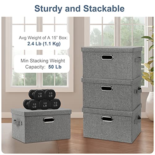 Graciadeco Medium 15" 21 Quart Collapsible Stackable Storage Bins with Lids, 3 Packs Grey Foldable Fabric Closet Boxes Heavy-duty Linen Cube Baskets Container for Bedroom Office (15 x 11 x 8) - color: Gray1, size: Medium -3 Pack