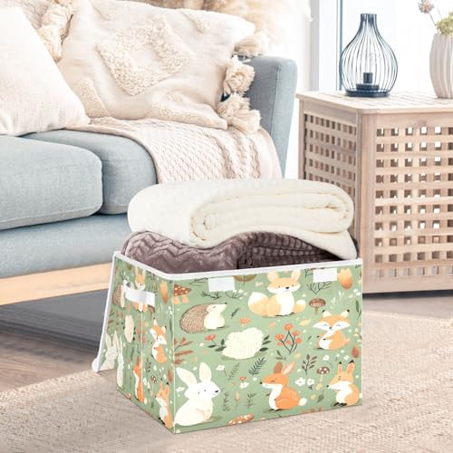 Woodland Animal Storage Box with Lid and Handles Large Collapsible Fabric Storage Basket Closet Organizer Bin Woodland Animal Basket for Nursery Bedroom Office