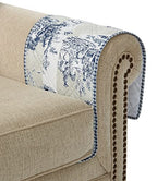 Brilliant Sunshine Blue Toile Couch Sofa Armrest 5 Pockets Organizer, Slip Resistant Recliner Armchair Caddy, Washable Remote Controls Holder, Storage for Magazine, Tablet, Phone, iPad, 35×13", Blue - color: Blue Beige