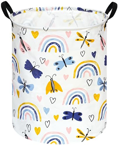 KUNRO Kids Laundry Hamper Clothes Gift Basket Storage Laundry Baskets Organizer Bin with Handles for Nursery Room (Dragonfly) - color: Dragonfly