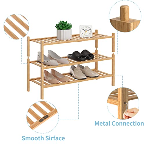 RONGJlA 3 Tier Bamboo Shoe Rack for Closet Free Standing Wood Shoe Shelf Storage Organizer for Entryway Small Space Stackable, Natural - color: Natural, size: 3-Tier-Regular