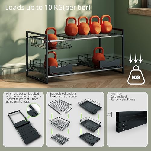 NETEL Under Sink Organizers and Storage,Kitchen Cabinet Organizer,2 Tier Under Sink Expandable Shelves，Bathroom Cabinet Organizer with Pull Out Drawers,(30.9-31.64)" W x 14.69" D x 15.83" H,Black - size: Multi-functional with 2 pull out baskets