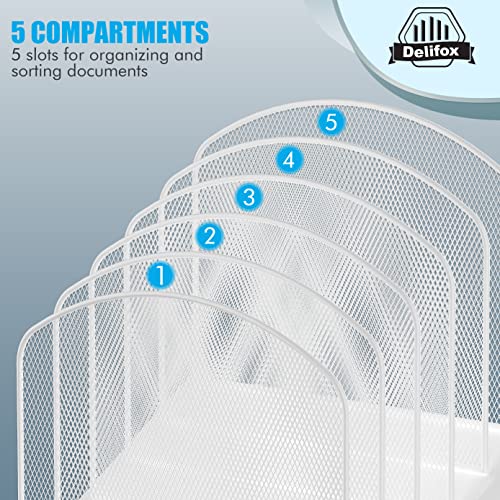 Delifox Inclined Desk File Organizer,Vertical File Folder Holder Stand Metal Rack File Sorter for Office Classroom Desktop Organization - color: White, size: 1Pack