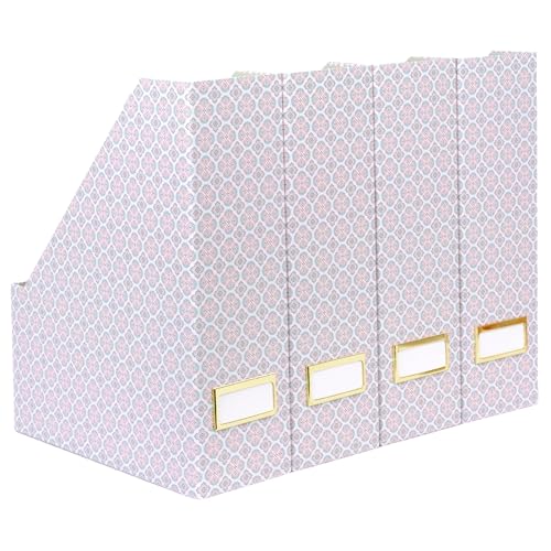 BLU MONACO | Foldable Magazine File Holder Set of 4 | Moroccan Tile Cardboard Organizers | Vertical Desk and Shelf Storage for Home Office Dorm | Decorative File Boxes - color: Moroccan Tile