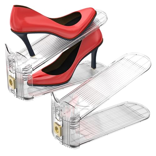 Shoe Slots Organizer,Adjustable Shoe Stackers,20 Pack Shoe Space Savers,Shoe Storage Holder for Closet,Transparent - size: 20 Pack