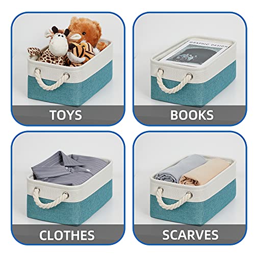 Temary Small Fabric Basket Shelf Storage Bins for Organizing 6 Pcs Decorative Baskets for Gifts Empty Collapsible Small Storage Bins for Home, Closet(Teal,11.8 L x 7.9 W x 5.3 H inches) - color: Teal&white, size: 11.8L x 7.9W x 5.3H inches (6pcs)