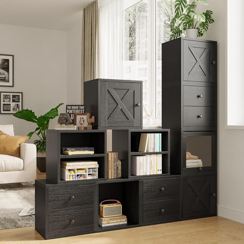FUSUNBAO Magic DIY Cube Storage Organizer Stackable Cubes for Home Books Clothes Toy-Modular Cubby Storage System-Office Cubical-Bookcase Closet (Black, General Cube) - color: Black