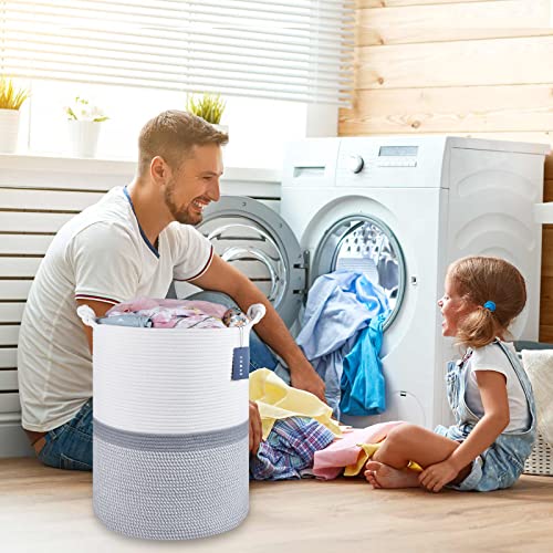 COMSE Extra Large Blanket Basket, Tall Woven Storage Basket, Nursery Hamper, 15.7”x 21.7”, Cotton Rope Laundry Hamper for Toys Clothes Towels, Blend White/Gray - color: Blend White & Gray