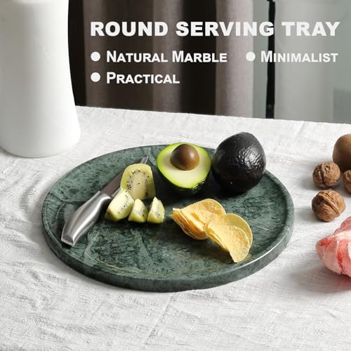Karibiber Natural Marble Serving Tray, 11.8in Marble Round Tray, Green Stone Bathroom Tray for Countertop, Decorative Vanity Trays, Coffee Table Trays, Jewelry & Perfume Holder - color: Green