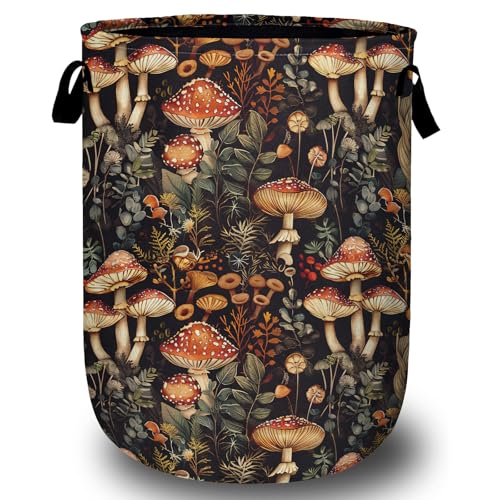 Mushroom Weed Laundry Basket, Laundry Hamper Collapsible Oxford Cloth with Handle Clothes Toy Storage Bin for Bathroom Laundry Room Bedroom 15.7 X 20 Inch - color: Mushroom Weed