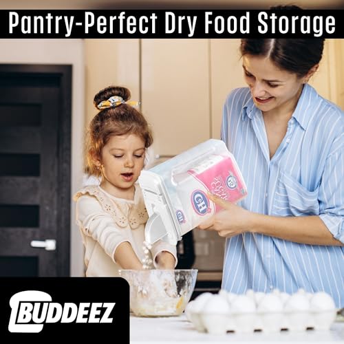 Buddeez Large Food Storage Container - 3.75 Quart Sugar Buddy, All Purpose Clear Kitchen Organization and Storage - Sugar, Flour, Cereal, Rice Dispenser, EZ Pour Spout & Easy Grip Handle (White Lid) - size: 3.5 QT