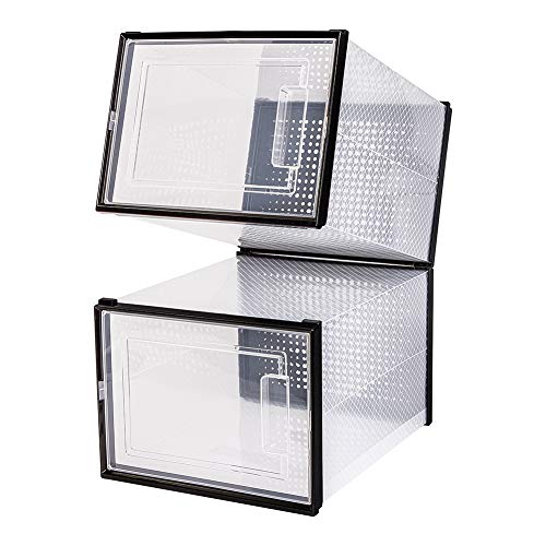 OnDisplay Clik Stackable Interlocking Shoe Box System (Medium Clear/Black, Set of 2) - color: Medium Clear/Black, size: Set of 2