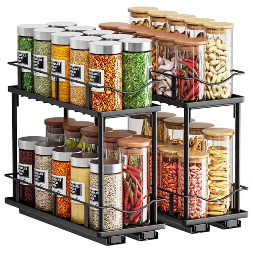 1 Packs Pull Out Spice Rack Organizer for Cabinet, 2-Tier Slide Out Seasoning Organizer, Narrow Cabinet Spice Rack, 10.7" Dx4.8 Wx8.85 H, Full Extension Ball Bearing Glides, Kitchen Pantry Organizer - size: 1 Pack