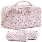 BOYATU Travel Makeup Bag Cosmetic Bags for Women: 3 Pcs Set Large Capacity Make up Bag with Handle - Vegan Leather Toiletry Bags with Compartments - Makeup Organizer for Travel Essentials(A-3-Pink) - color: A-3-Pink