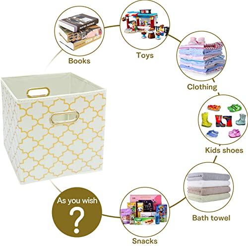 Fabric Cloth Storage Bins,Fabric Cube Organizer with Dual Handles Foldable Cube Storage Baskets for Home Bedroom Storage,Set of 3,(Creamy-White Gold) - color: Creamy-White Gold, size: 3 Pack