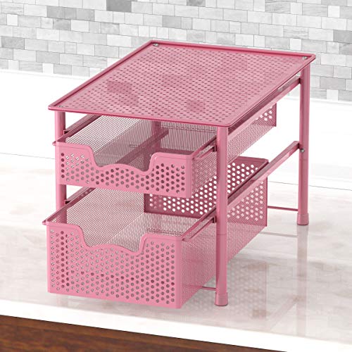 Simple Houseware Stackable 2 Tier Sliding Basket Organizer Drawer, Pink - color: Pink, size: 2-Tier