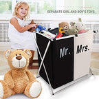 Nicesail Laundry Hamper 2 Section for Husband&Wife Parents or Couple, Clothes Basket Laundry Wedding Gift, Washing Storage Basket with Handle, Waterproof Bag Foldable Aluminum Frame Bathroom Bedroom - size: M 2 sections