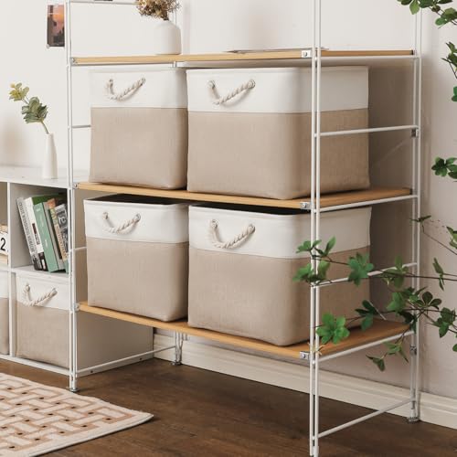 13×15×13 Inch Storage Cubes,6 Pack Cube Storage Bins for Shelves,Fabric Collapsible Storage Bins with Handles, Foldable Storage Basket for Organizing Clothes,Books (White&Beige,13"x15"x13") - color: White&Beige, size: Cube - 13"x15"x13"
