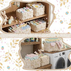 Kathfly Beige Rabbit Storage Baskets Easter Bunny Laundry Basket Plush Faux Fur Jacquard Design with Handles Waterproof Storage Bins Fabric Shelf Baskets for Easter Party Decorations - style: Beige Rabbit