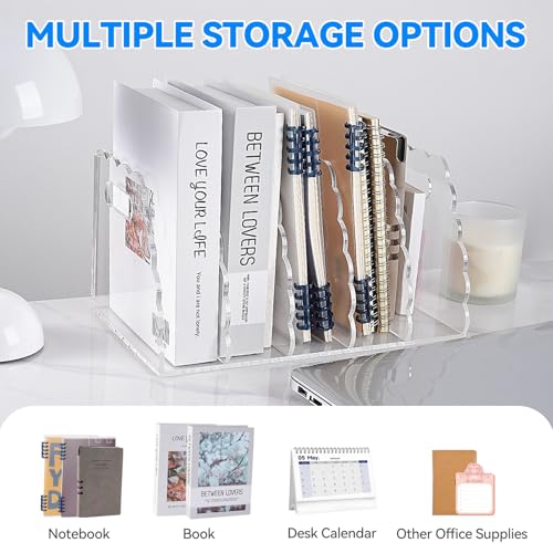 Adevar Clear Acrylic Magazine File Holder 5 Vertical Magazine File Organizer Binder Book Holder for Desk Acrylic Desk Organizer Clear Office Racks & Displays for Office Home Classroom - size: B5, 5 Sections