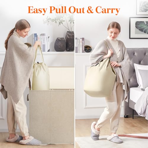 Lifewit Triple Laundry Hamper with Lid and Removable Laundry Bags, Large Collapsible 3 Dividers Dirty Clothes Basket with Handles for Bedroom Laundry Room Closet Bathroom College, 185L Beige - color: Beige, size: 185L