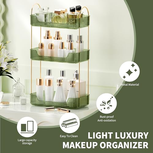 YCIA&DONE Bathroom Organizer Countertop, Makeup Storage, Skincare Cosmetic Tray Shelf, Perfume Holder Rack for Vanity Counter, Large Capacity, Easy to Install, Clean, 3 Tiers, Vintage Green - color: Vintage Green, size: 3-Tier