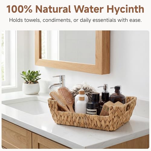 StorageWorks Water Hyacinth Baskets for Organizing with Built-in Handles, Stackable Wicker Pantry Baskets for Shelf, Pantry Organizers and Storage for Shelves,2-Pack - color: Natural(Water Hyacinth), size: 16 ½"L x 12 ½"W x 5"H