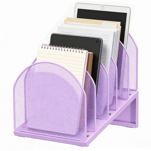 gianotter Desktop File Organizer, Desk Organizer with 5 Compartments, Paper Organizer for Desk, Workspace Organizers for Office Supplies (Purple, Inclined Style) - color: Purple, size: Inclined Style