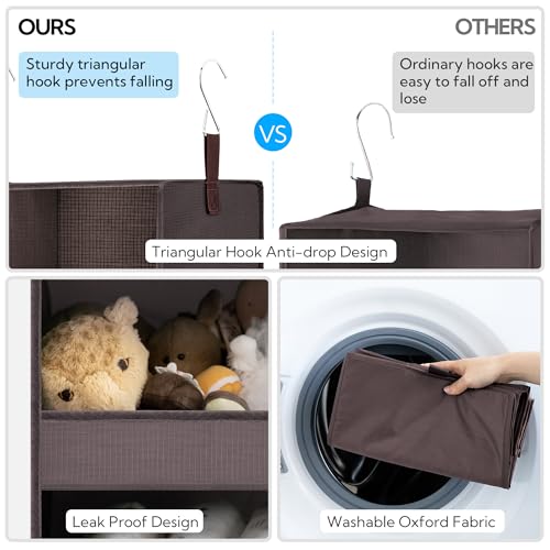 GRANNY SAYS 3 Shelf Hanging Closet Organizers and Storage, Collapsible Closet Storage Organizer with 2 Metal Hooks, Leak-Proof Hanging Shelves for Baby Clothes, Sweaters, 2 Pack, Dark Brown - color: 3-shelf Dark Brown, size: 2-Pack