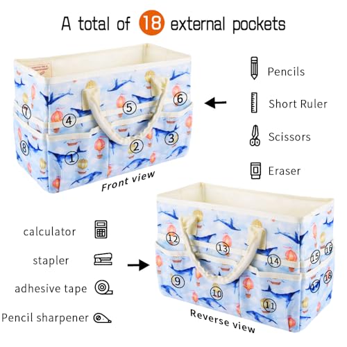 E-WEICHEN Craft Organizer Tote Bag Art Storage Caddy with Multiple Pockets Containers for Art,Craft,and Office Supplies Storage.Light Whale - color: Light Whale