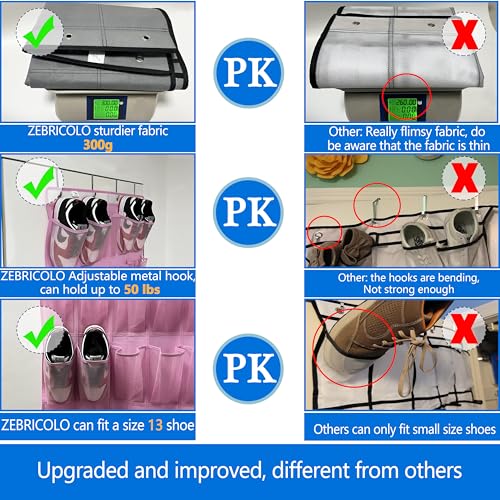 over the door shoe organizer,2025 upgraded,35 Huge pockets,over door shoe organizer,Store size 13 shoes,shoe organizer,Strong material,hooks Suitable for various doors,pink shoe rack - color: Pink-01, size: 71'' x 25.4''/Pack of 1