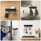 Volnamal Key Holder Wall Mount, Magnetic Key Hooks and Mail Organizer Tray with 8 Hooks, Adhesive Key Rack Hanger for Entryway, Refrigerator, Black