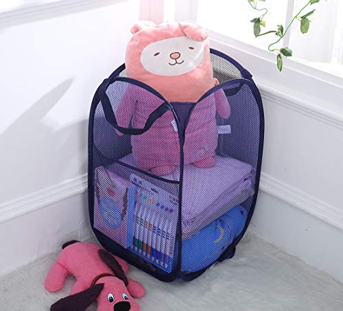 Larpur Popup Mesh Laundry Basket, Collapsible and Portable Clothes Washing Laundry Hamper with Reinforced Carry Handle (Blue*2) - color: 2*Blue